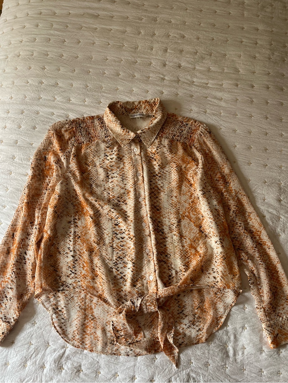 Snake Print Tie-Front Blouse